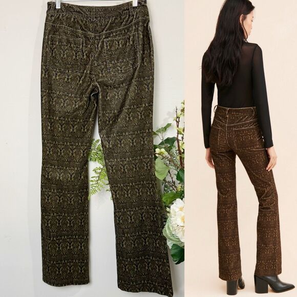 Free People Driftwood Burnt Print Bootcut Jeans Brown Size 30 Stretch velour - Picture 5 of 12